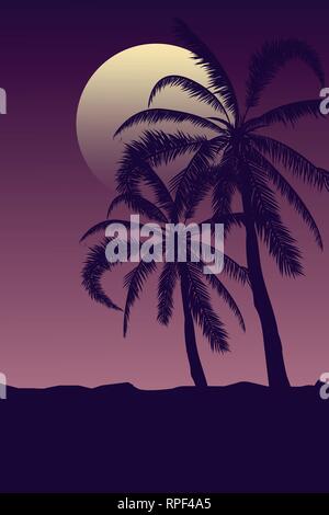 Tropical landscape Summer background. Palm trees silhouette. Vector illustration Stock Vector