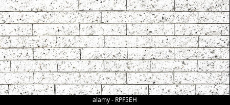 Simple white and grey rectangular stone brick wall as seamless pattern surface texture background in wide panorama banner format. Stock Photo