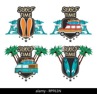 surf time cartoon set Stock Vector