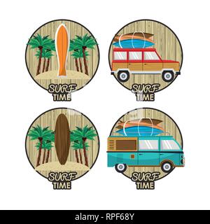 surf time cartoon set Stock Vector