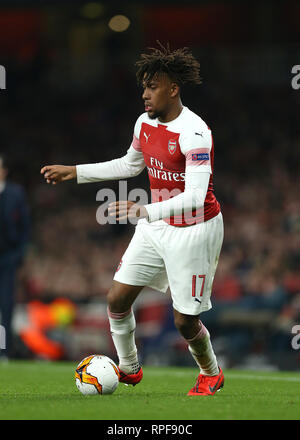 Emirates Stadium, London, UK. 21st Feb, 2019. UEFA Europa League football, Arsenal versus BATE Borisov; Alex Iwobi of Arsenal Credit: Action Plus Sports/Alamy Live News Stock Photo