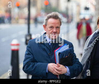 London, UK. 22nd Feb, 2019. Pilot Andrew Hill arrives at the Old Bailey, London, on the eighth day of his defence after his plane crashed at the Shoreham Air Show. He denies 11 counts of manslaughter by gross negligence when his Hawker Hunter jet crashed on 22 August 2015. He has told the court that he has no memory of his plane crashing at the Shoreham Air Show or of the days leading up to it. 11 men were killed in the crash on the A27 when Mr Hill failed to complete an aerobatic manoeuvre. He denies allegations of thrill seeking. Credit: Tommy London/Alamy Live News Stock Photo