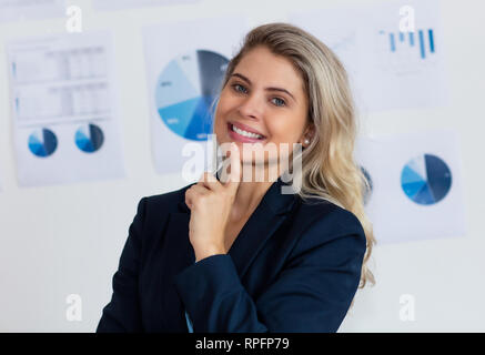 Young german businesswoman with blond hair at office of company Stock Photo