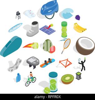 Sport lifestyle icons set, isometric style Stock Vector