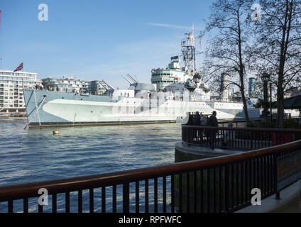 HMS Belfast moored on the River Thames London England Stock Photo