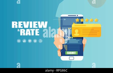 Vector of an online application on mobile phone to rate and review customer service, product or experience Stock Vector