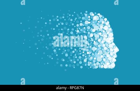 Vector of a human face made of digital particles as symbol of artificial intelligence and machine learning Stock Vector