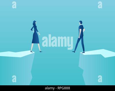 Marriage, relationship problems concept. Vector of a couple man and woman standing at the edge of the abyss Stock Vector