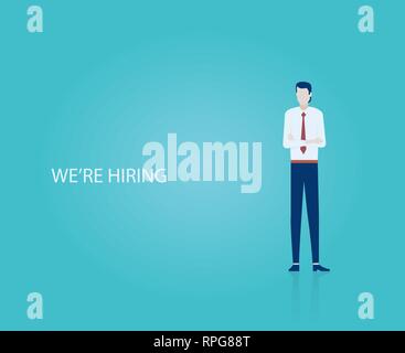 Hiring, employee search concept. Vector of a businessman recruiter looking for new employees Stock Vector