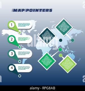 Collection of colorful map markers on world map Stock Vector
