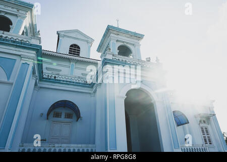 Blue mosque of Sultan Ismail Mosque located in Muar, Johor, Malaysia. The architecture is heavily influences of Western style and Middle Eastern style Stock Photo