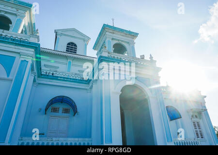 Blue mosque of Sultan Ismail Mosque located in Muar, Johor, Malaysia. The architecture is heavily influences of Western style and Middle Eastern style Stock Photo