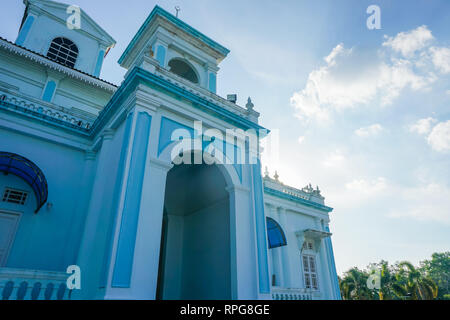 Blue mosque of Sultan Ismail Mosque located in Muar, Johor, Malaysia. The architecture is heavily influences of Western style and Middle Eastern style Stock Photo