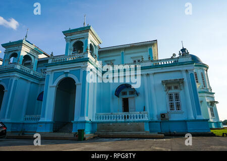 Blue mosque of Sultan Ismail Mosque located in Muar, Johor, Malaysia. The architecture is heavily influences of Western style and Middle Eastern style Stock Photo