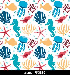 Seamless pattern with marine animals. Underwater background. Stock Vector