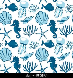 Seamless pattern with marine animals. Underwater background. Stock Vector