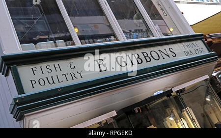 Fish and Poultry office, E. Gibbons, at Manchester Craft Village, Oak street, North West England, UK, M4 5JD Stock Photo