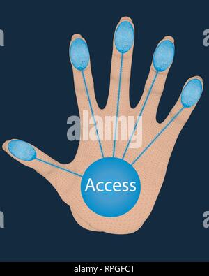 Hand with fingerprints. Polygonal human hand with fingerprints for access. 3D. Vector illustration. Stock Vector