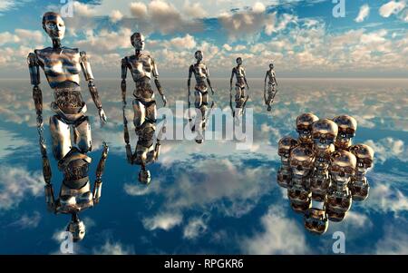 The Progressive Evolution and Development of Robotics. Stock Photo