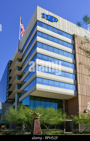 View of the newer contemporary 9-story Tucson Electric Power, TEP,  headquarters building in downtown Tucson, AZ Stock Photo