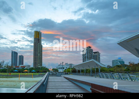 Sunset over Gold Coast luxury real estate high rise buildings Stock Photo