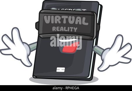 Virtual reality black passport on the mascot table Stock Vector
