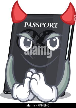 Devil black passport on the mascot table Stock Vector