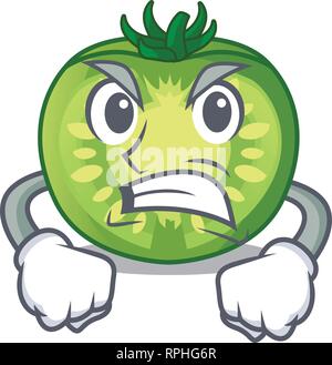 Angry green tomato slices in cartoon shape Stock Vector