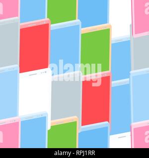 Seamless vector texture with multi-colored phones in isometric. Vector illustration. Stock Vector