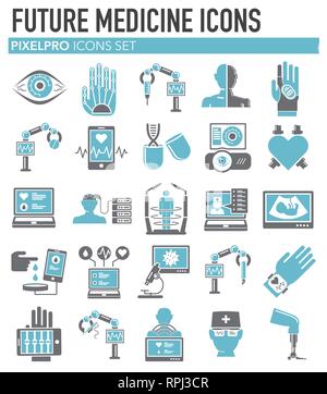 Future medicine icons set on white background for graphic and web design, Modern simple vector sign. Internet concept. Trendy symbol for website design web button or mobile app. Stock Vector