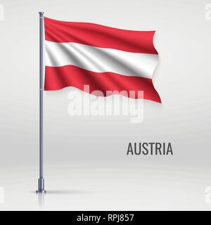 Waving flag of Austria on flagpole. Template for independence day poster design Stock Vector