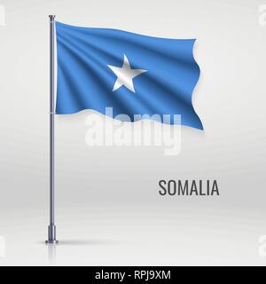 Waving flag of Somalia on flagpole. Template for independence day poster design Stock Vector