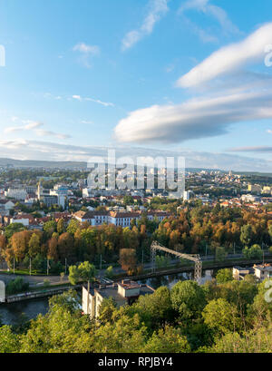 View to the Cluj-Napoca Central Park on a sunny day with blue sky from the Cetatuia Hill in Cluj-Napoca, Romania. Stock Photo