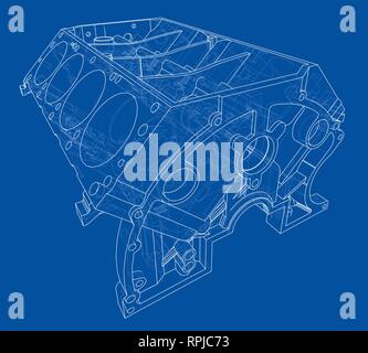 Engine Block Sketch Vector Rendering Of 3d Drawn Draw Auto Vector