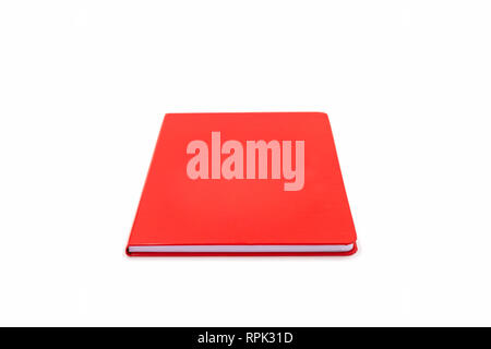Close up red leather notebook isolated on white background. Stock Photo