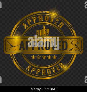 Stamp - approved. Golden Old vintage grunge effect and like symbol. Gold color Isolated. Vector illustration. Stock Vector