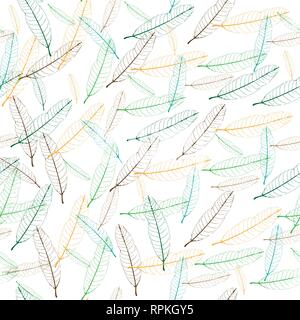 seamless pattern of colorful mango leaf, abstract backgroud color line leaves Stock Vector