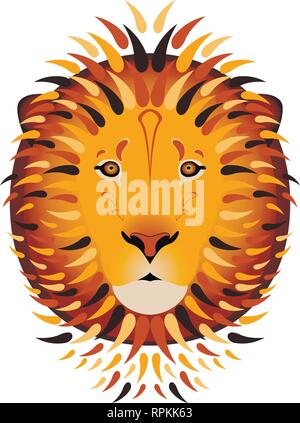 Lion portrait. Vector illustration of the head and mane of the animal. Cartoon style. Isolated on white Stock Vector