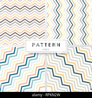 Set of chevron patterns pastels color on white background. Yellow, Orange, Deep blue, Brown, Green, Gray. Perfect for wallpapers and pattern fills zig Stock Vector