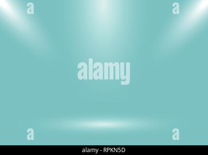 3D empty studio room show booth for designers with spotlight on green mint gradient background. Display your product or artwork. Vector illustration Stock Vector