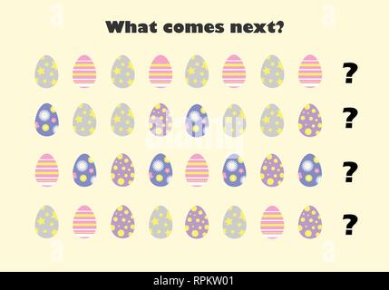 What comes next with easter eggs for children, fun education game for kids, preschool worksheet activity, task for the development of logical thinking Stock Vector
