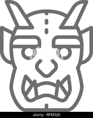 Japanese devil mask line icon. Isolated on white background Stock Vector