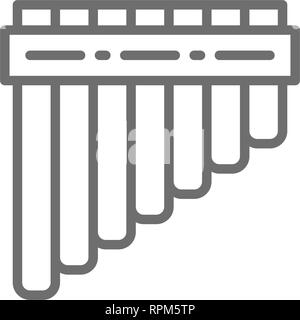 Pan Pipes, bamboo peruvian flute line icon. Stock Vector