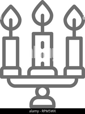 Candlestick, chandelier with candles line icon. Stock Vector