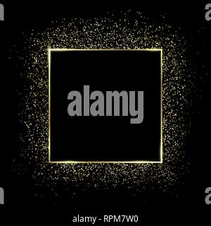 Gold square frame and Glitter. Glowing particles Stock Vector