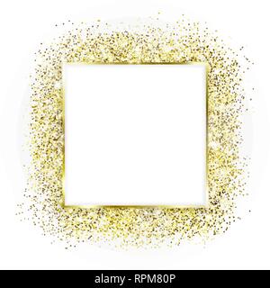 Gold square frame and Glitter. Glowing particles Stock Vector