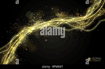 Way of gold dust. Wave golden sparkling confetti Stock Vector