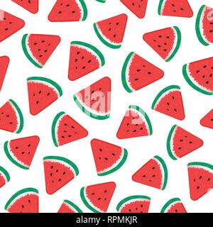 Watermelon pieces. Seamless pattern. Vector illustration isolated on white Stock Vector