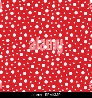 Abstract seamless pattern small polka dots. Trendy fashion texture white on red background Stock Vector