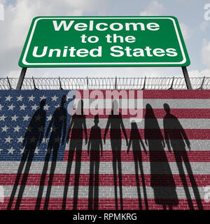United States wall and immigration border security for immigrants or illegal immigrants to America as an American customs security concept. Stock Photo